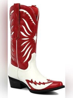 Red and White Western Cowgirl Boots - Women size 9